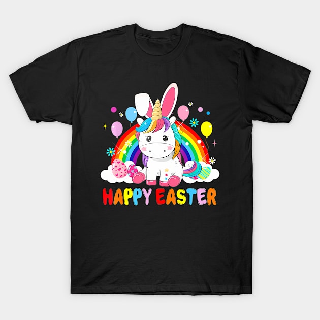 Easter Cute Unicorn Wearing Bunny Ears Easter Eggs T-Shirt by sleepsky